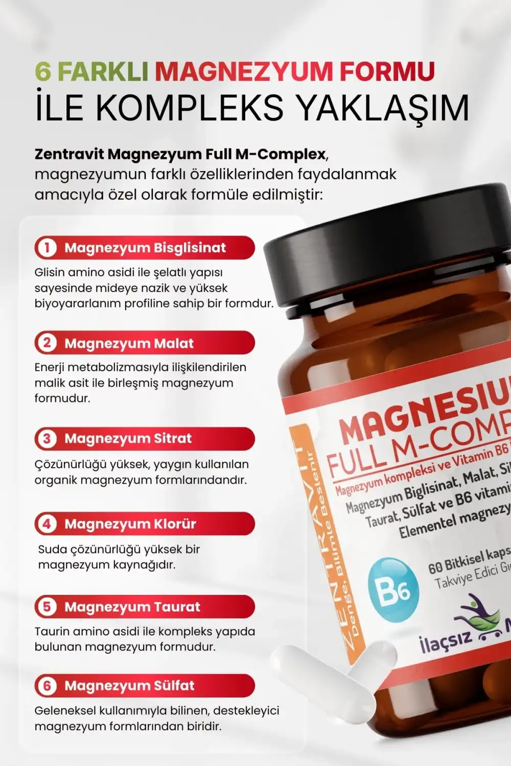 Zentravit Magnezyum FULL M-COMPLEX 1 ALANA 1 BEDAVA
