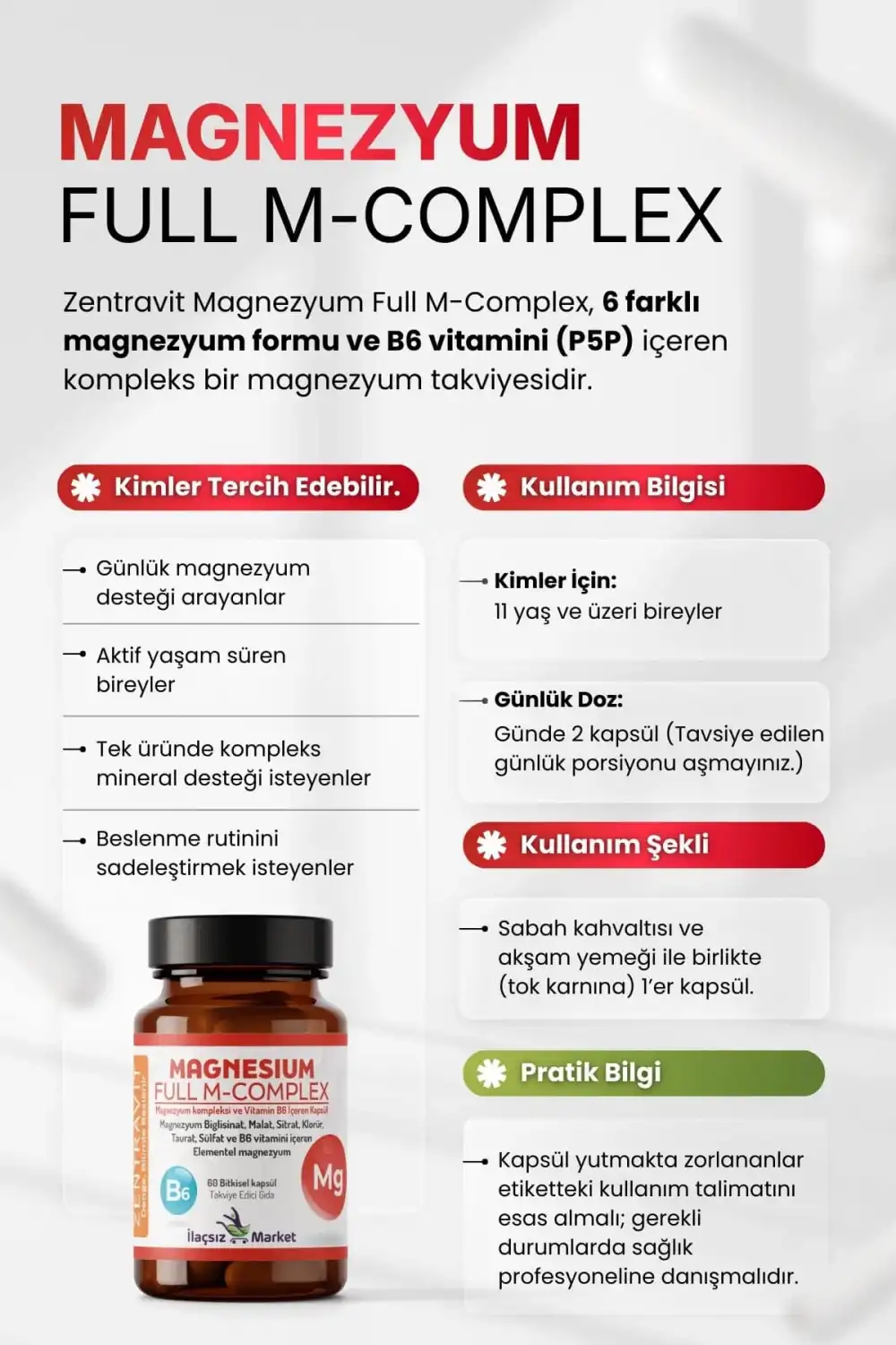 Zentravit Magnezyum FULL M-COMPLEX 1 ALANA 1 BEDAVA