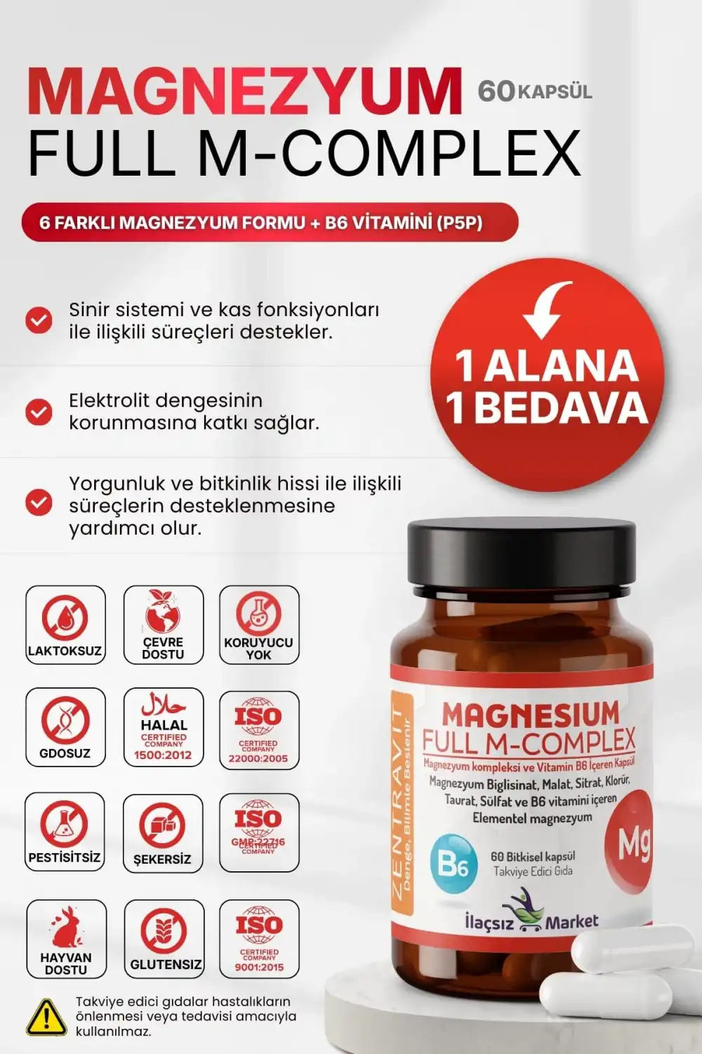 Zentravit Magnezyum FULL M-COMPLEX 1 ALANA 1 BEDAVA