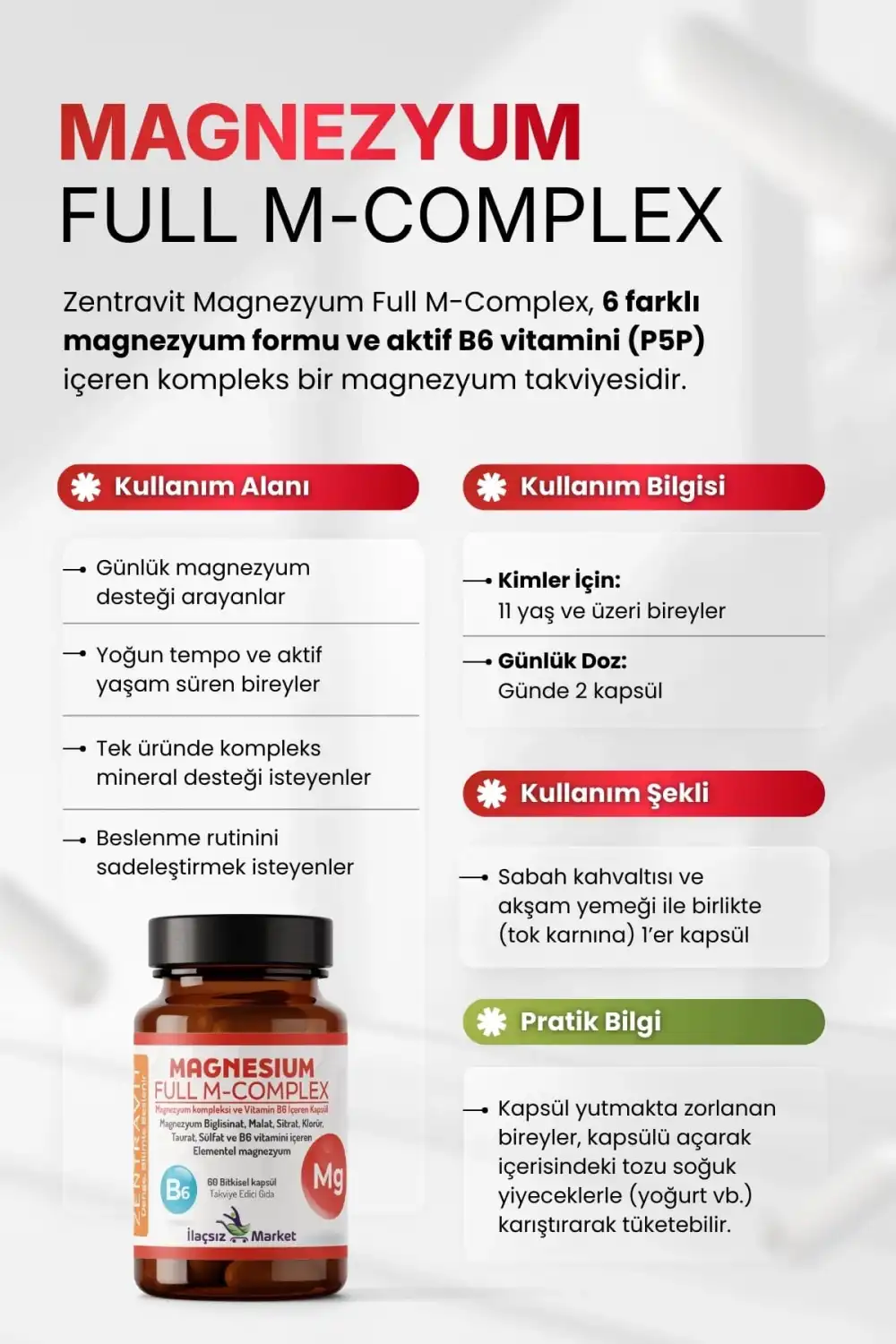 Zentravit Magnezyum FULL M-COMPLEX 1 ALANA 1 BEDAVA