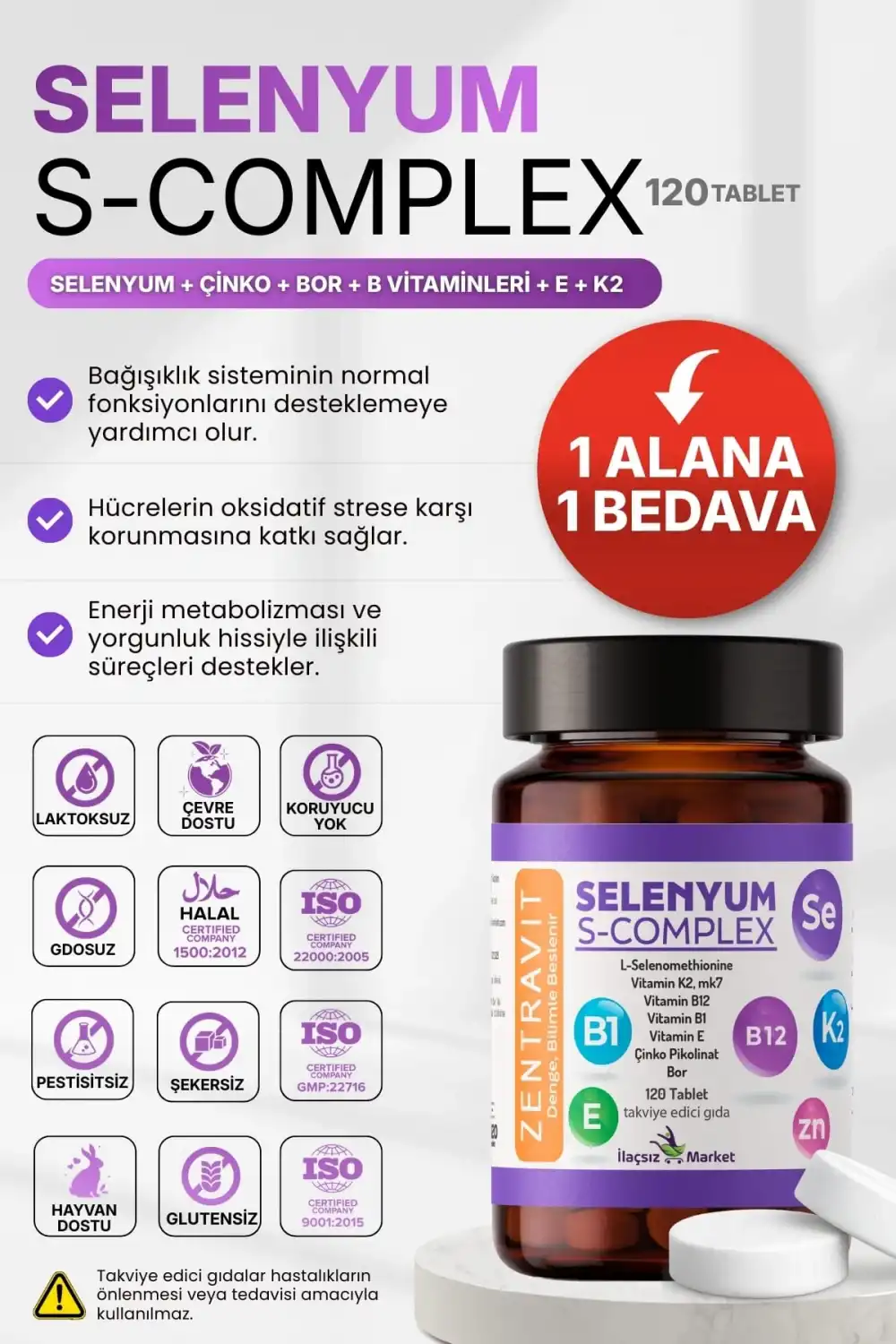 Zentravit Selenyum S-Complex Takviyesi / 120 Tablet 1 ALANA 1 BEDAVA