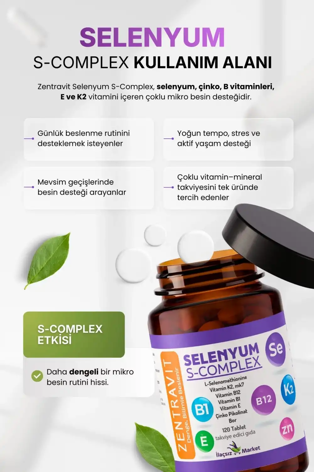 Zentravit Selenyum S-Complex Takviyesi / 120 Tablet 1 ALANA 1 BEDAVA