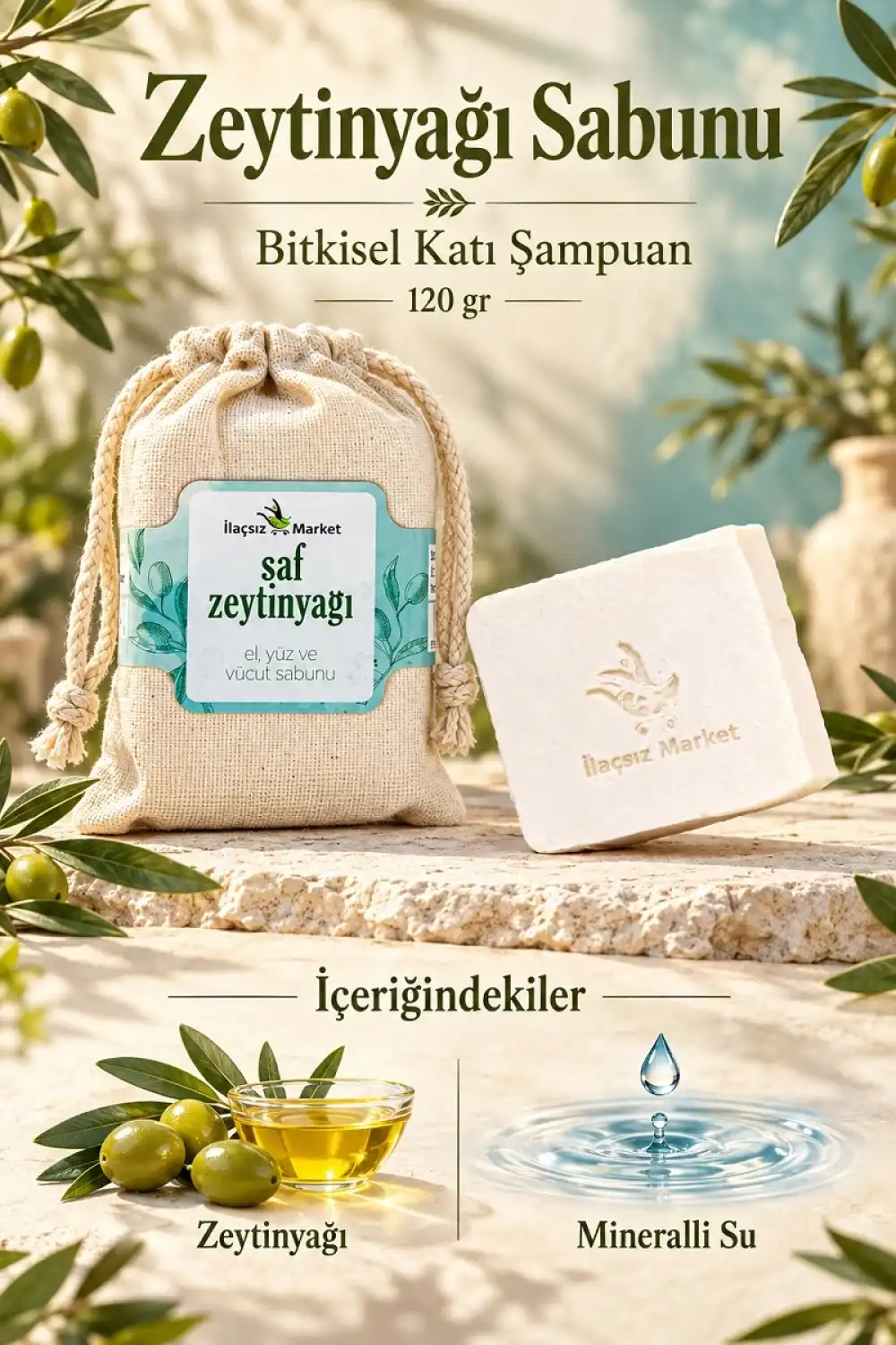 Zeytinyağı Sabunu (Bitkisel Katı Şampuan) / 120 gr
