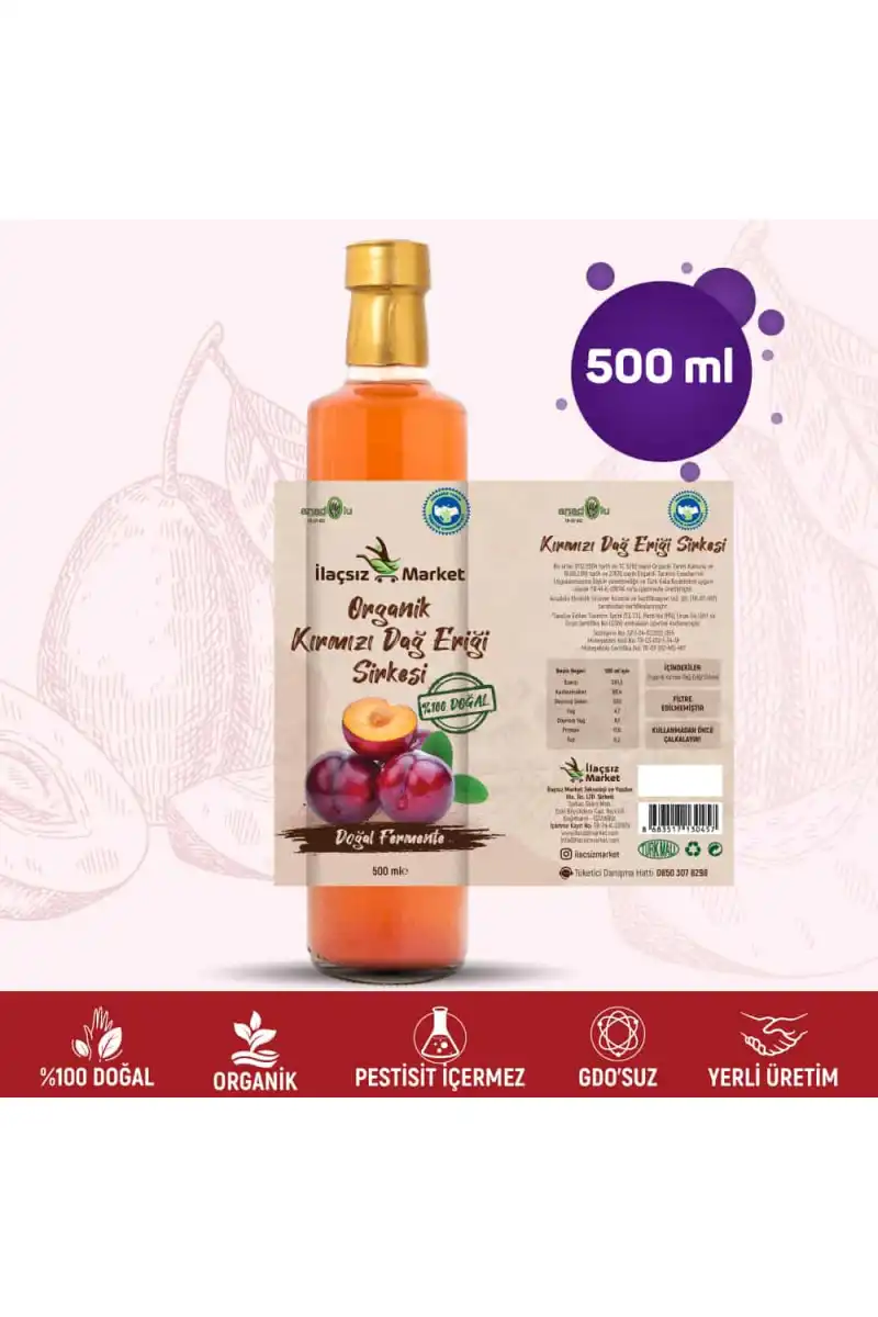 Organik Kırmızı Dağ Eriği Sirkesi / 500 ml