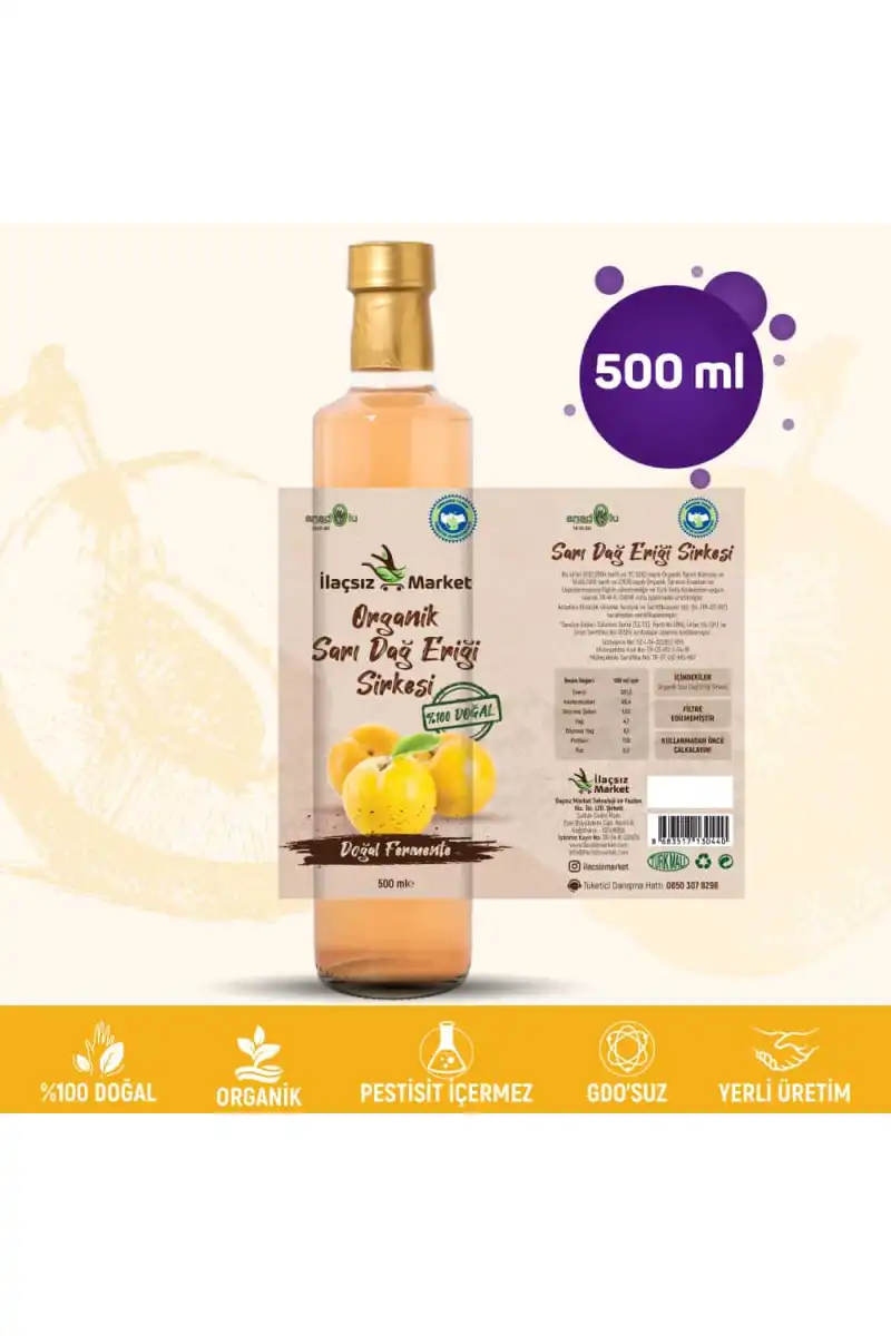 Organik Sarı Dağ Eriği Sirkesi / 500 ml