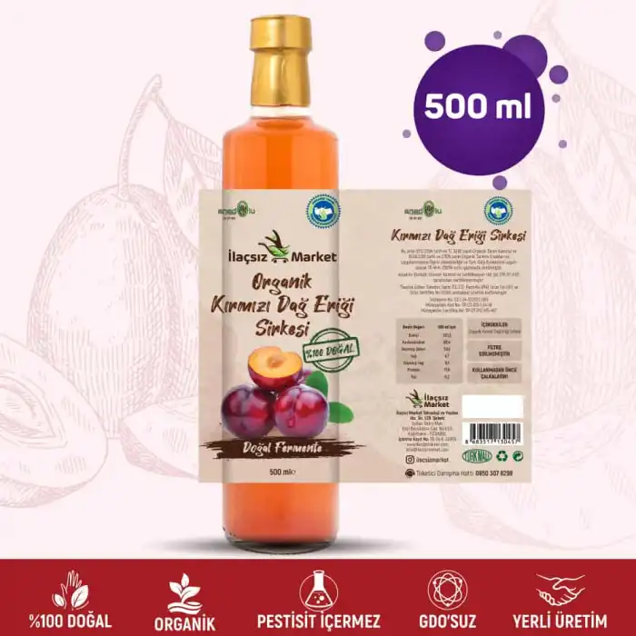 Organik Kırmızı Dağ Eriği Sirkesi / 500 ml