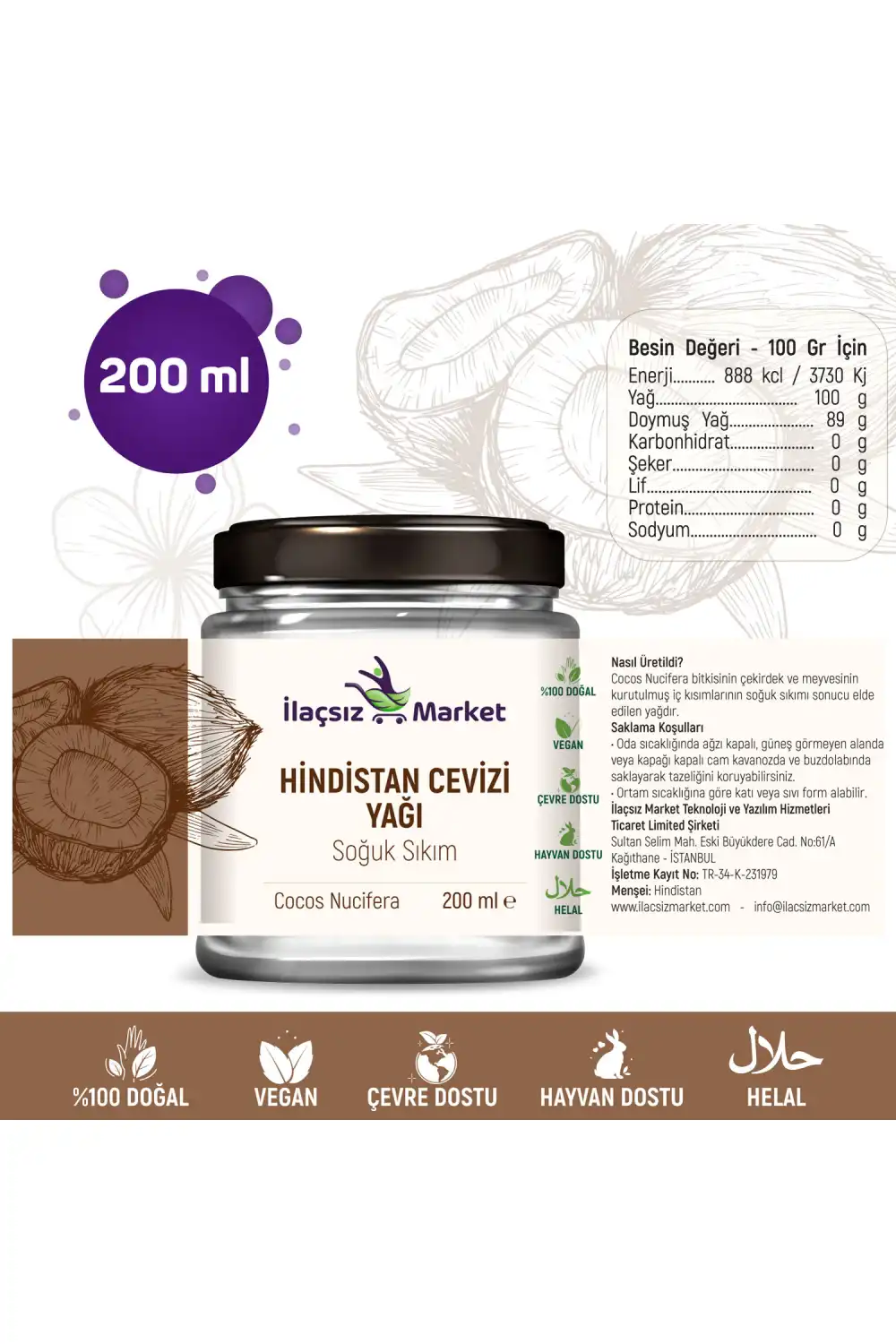 Hindistan Cevizi Yağı / 200 ml. (Organik)