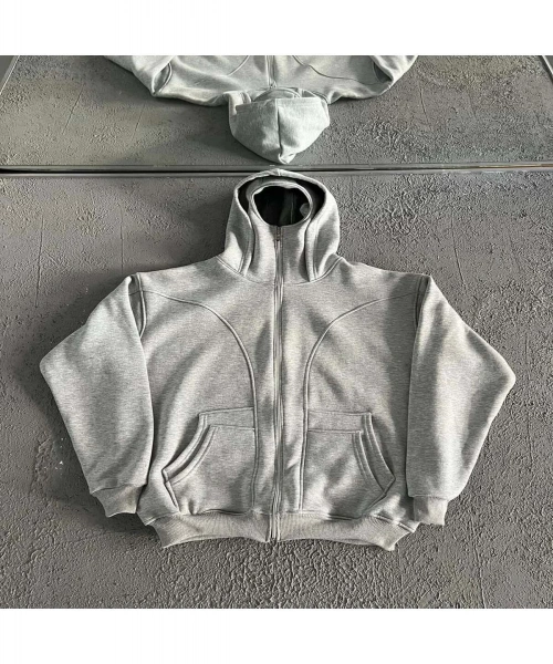 3 İplik Şardonlu Unisex Kar Maskeli Kapüşonlu Oversize Hırka