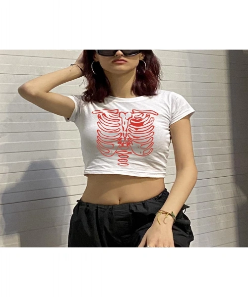 Kadın Kız Red Rib Baskılı Beyaz Crop