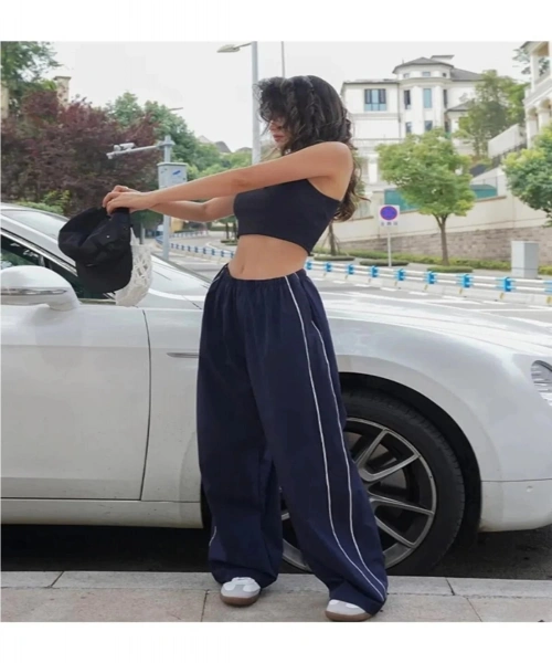 Harajuku Çift Çizgili Zip Detail Navy Blue Oversize Tracksuit Lacivert Unisex Eşofman Altı