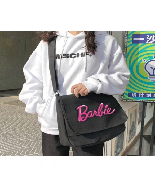Siyah Barbie Yazı Desen Baskılı Askılı Postacı Çanta