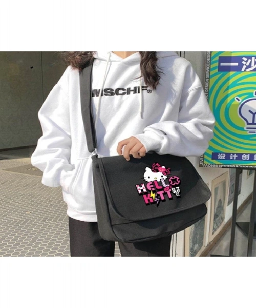 Siyah Hello Kitty Cat Yazı Desen Baskılı Askılı Postacı Çanta
