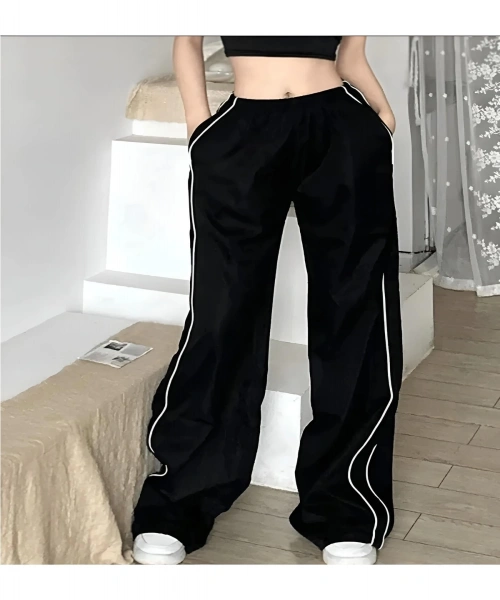 Harajuku Zip Detail Black Şeritli Unisex Oversize Paraşüt Kumaş Eşofman Altı