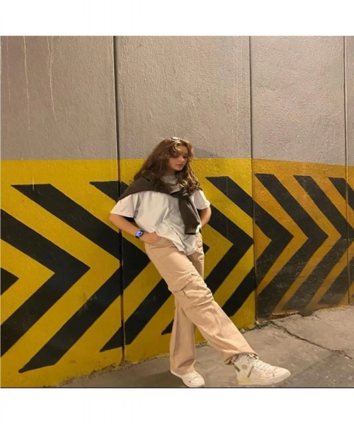 Y2k Krem Rengi Unisex Bol Paça Yan Cep Detaylı Kargo Pantolon