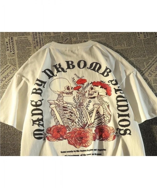 Beyaz Eterdity Ön Ve Sırt Iskelet Baskılı Unisex Oversize Tişört