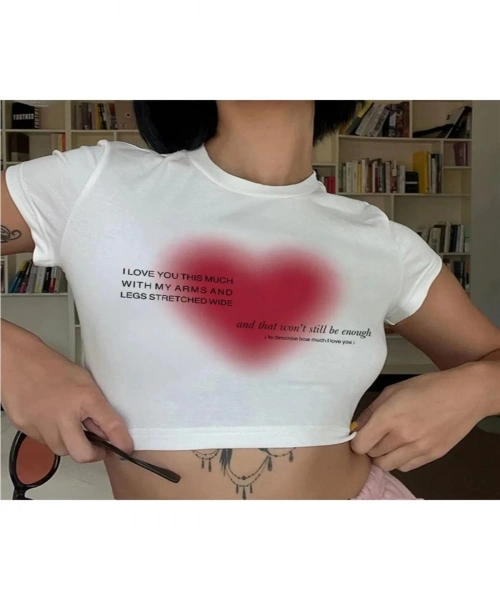 To Describe How Much I Love You Baskılı Desenli Beyaz Yarım Kadın Bluz Crop Top T-shirt