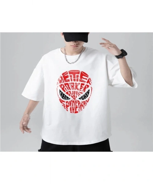 Spiderman Peter Parker Desen Baskılı Unisex Oversize Beyaz T-shirt