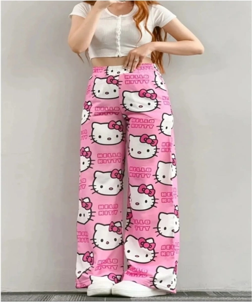 Unisex Pembe Hello Kitty Cat Bol Paça Eşofman Altı
