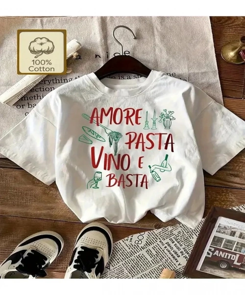 Amore Pasta Vino e Basta Design Unisex Oversize T-shirt