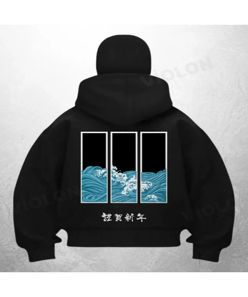 Anime Blue Deniz Baskılı Siyah Samuray Kar Maske Sweatshirt Hırka