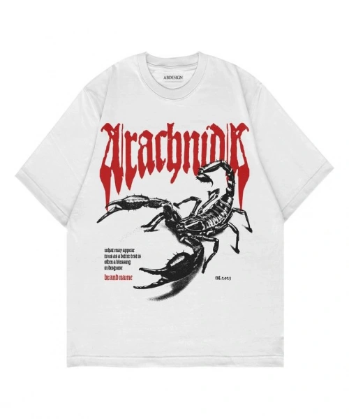 Arachnids Scorpion Baskılı Beyaz Renk Tshirt