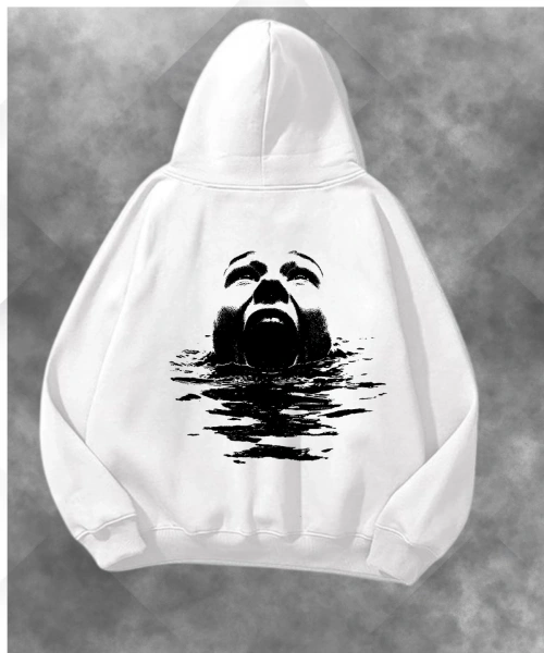 Çığlık Atan Yüz Baskılı Unisex Oversize Kapüşonlu Sweatshirt