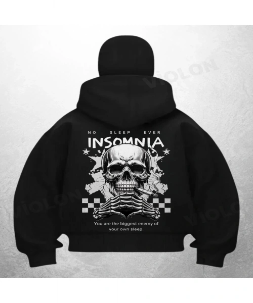 Baskılı Siyah Samuray Kar Maske Sweatshirt Hırka