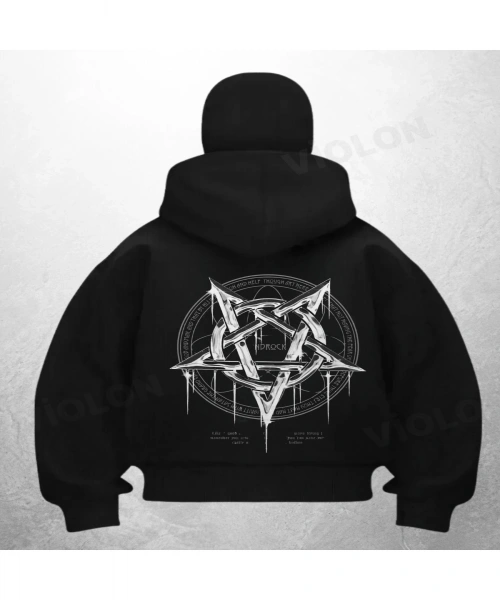 Baskılı Siyah Samuray Kar Maske Sweatshirt Hırka