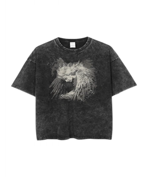 Baskılı Yıkamalı Eskitme Unisex Tişört