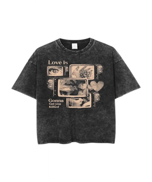 Baskılı Yıkamalı Eskitme Unisex Tişört