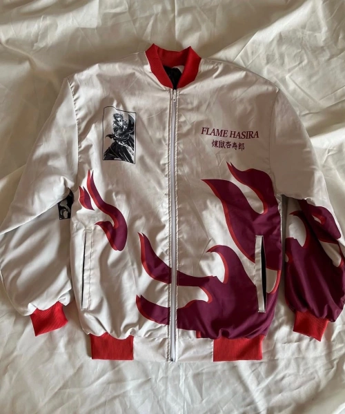 Bej Anime Flame Hashira Kyojuro Rengoku Unisex Bomber Ceket