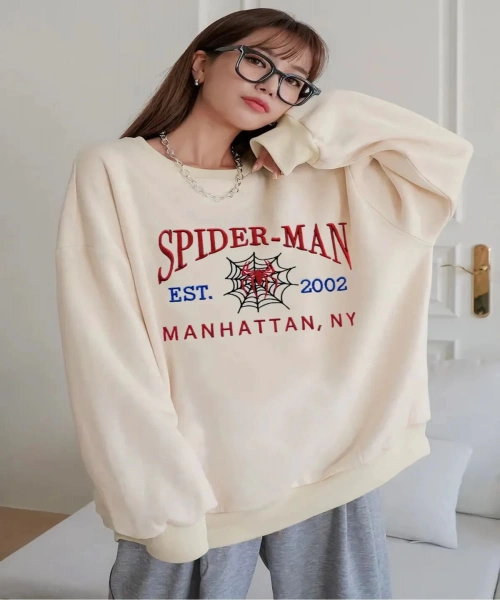 Bej örümcek adam Est 2002 Nakışlı Sweatshirt
