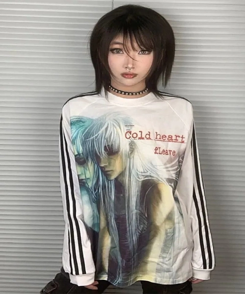 Beyaz Cold Heart 3 Şeritli Y2K Sweatshirt