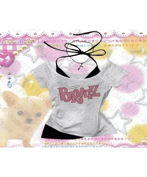 Beyaz Gothic Bratz Yaka Ek Askılı Kısa Kollu Full Body Crop