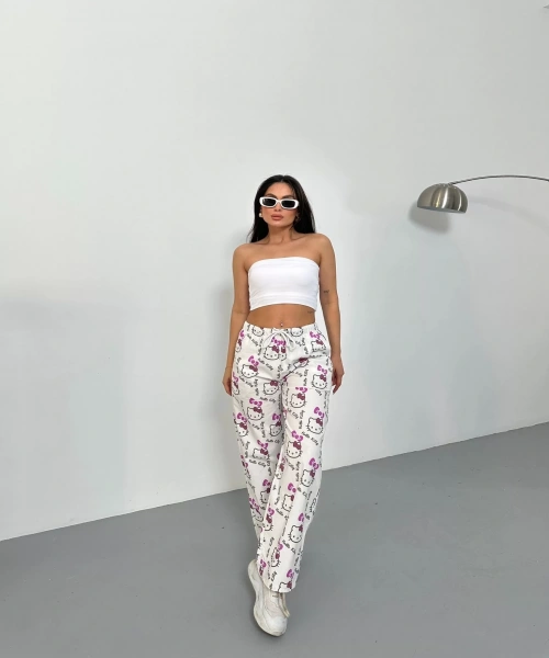 Beyaz Hello Kitty Desenli Eşofman Altı