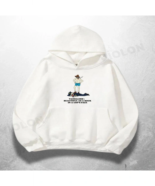 Beyaz Unisex Blue Boy Baskılı Oversize Hoodie Sweatshirt