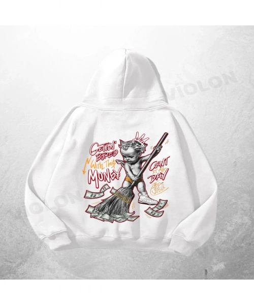 Beyaz Unisex Cut Day Baskılı Oversize Hoodie Sweatshirt