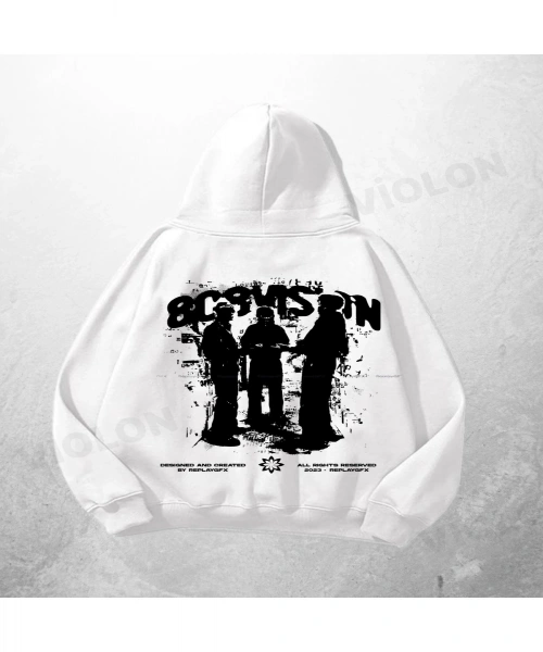Beyaz Unisex Gangster Baskılı Oversize Hoodie Sweatshirt