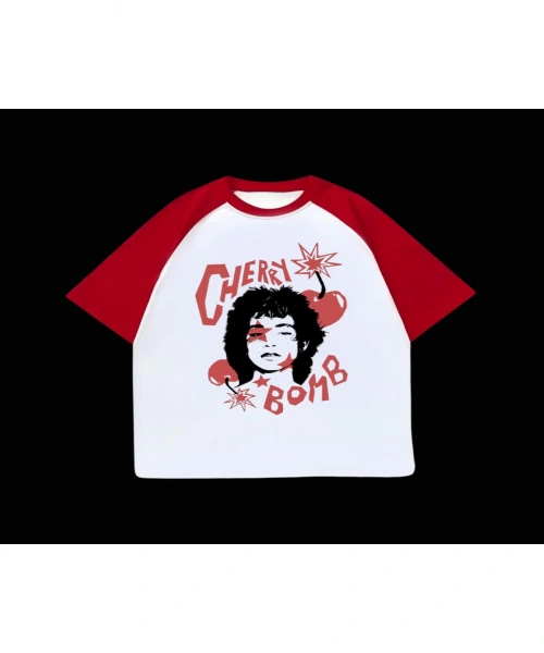 Beyaz Unisex Kırmızı Reglan Cherry Bomb T-Shirt