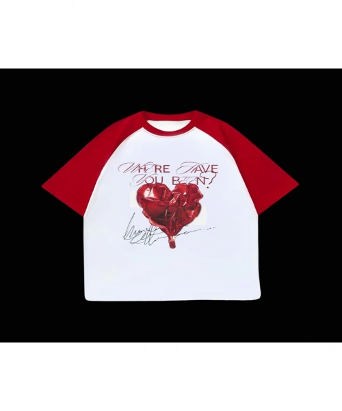Beyaz Unisex Kırmızı Reglan Hearth Ballon T-Shirt