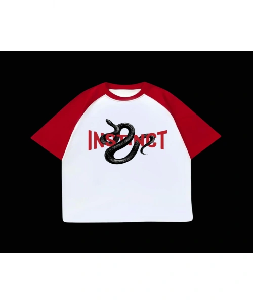 Beyaz Unisex Kırmızı Reglan Instinct Snake T-Shirt
