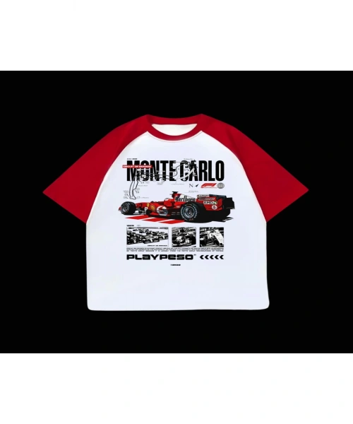 Beyaz Unisex Kırmızı Reglan Monte Carlo F1 T-Shirt