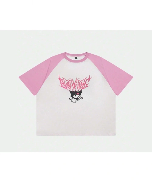 Beyaz Unisex Pembe Reglan Kuromi T-Shirt