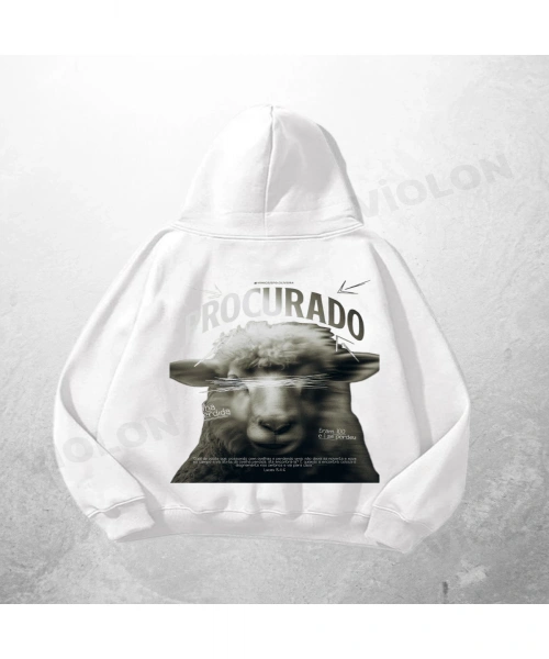 Beyaz Unisex Procurado Baskılı Oversize Hoodie Sweatshirt