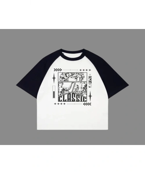 Beyaz Unisex Siyah Reglan Classic T-Shirt