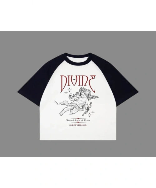 Beyaz Unisex Siyah Reglan Divinc Valentines T-Shirt