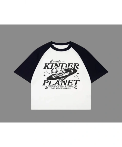 Beyaz Unisex Siyah Reglan Kinder Planet T-Shirt