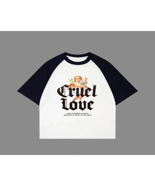 Beyaz Unisex Siyah Reglan Love Valentines T-Shirt