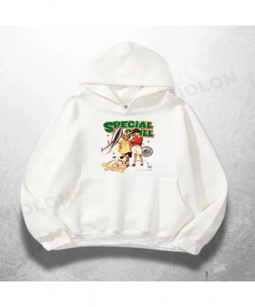 Beyaz Unisex Special Girl Baskılı Oversize Hoodie Sweatshirt