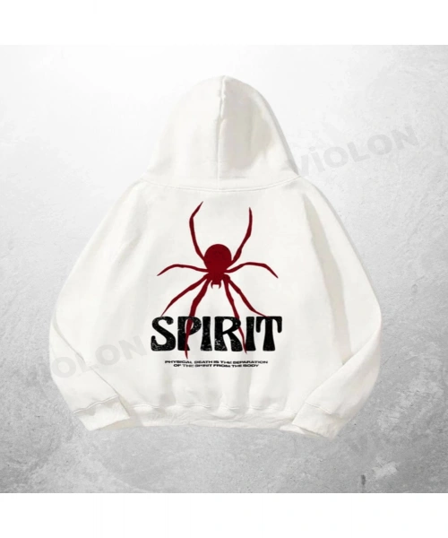 Beyaz Unisex Spirit Baskılı Oversize Hoodie Sweatshirt